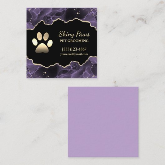 ラグジュアリーアゲートグリッタードッグポーペットグルーミング スクエア名刺 (正面/裏面)