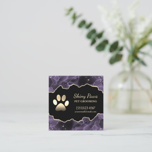 ラグジュアリーアゲートグリッタードッグポーペットグルーミング スクエア名刺 (スタンド正面)