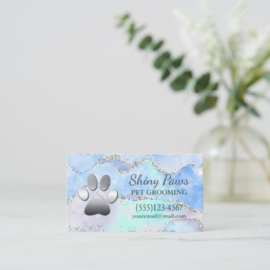 ラグジュアリーアゲートグリッタードッグポーペットグルーミング 名刺 (スタンド正面)