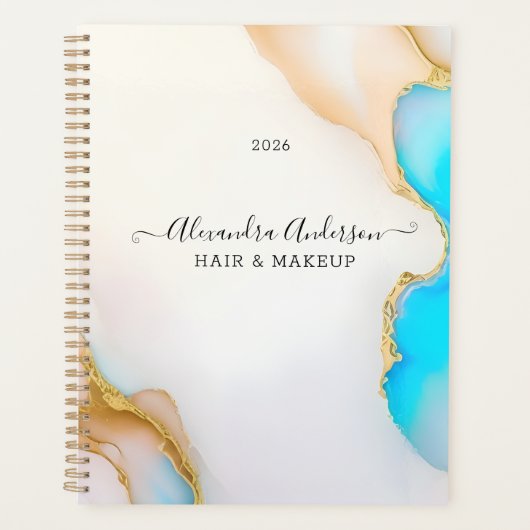 ラグジュアリーアゲートブルー金ゴールド詳細シグネチャースクリプト プランナー手帳 (正面)