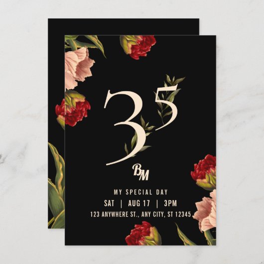 ラグジュアリーアヴァンギャルドバロックBM 35誕生日 招待状 (正面/裏面)