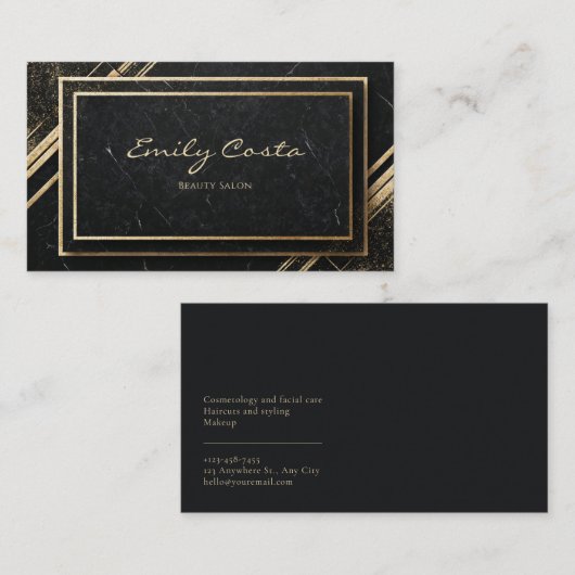 ラグジュアリーアールデコブラック&金ゴールドマーブル 名刺 (正面/裏面)