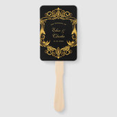 ラグジュアリーアールヌーボーブラック&王室の金ゴールド結婚ズ ハンドファン (正面)