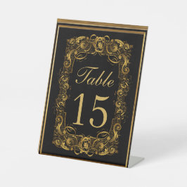 ラグジュアリーアールヌーボーブラック&王室の金ゴールド結婚ズ 台座サイン