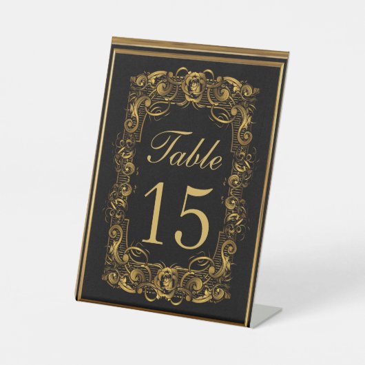 ラグジュアリーアールヌーボーブラック&王室の金ゴールド結婚ズ 台座サイン (正面)