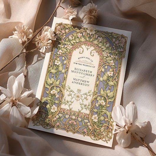 ラグジュアリーアールヌーボー結婚フローラ 招待状