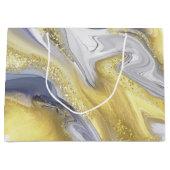 ラグジュアリーイエローグレー金ゴールドマーブルエフェクトクリスマス ラージペーパーバッグ (正面)