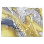 ラグジュアリーイエローグレー金ゴールドマーブルエフェクトクリスマス ラージペーパーバッグ (裏面)