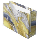 ラグジュアリーイエローグレー金ゴールドマーブルエフェクトクリスマス ラージペーパーバッグ (正面アングル)