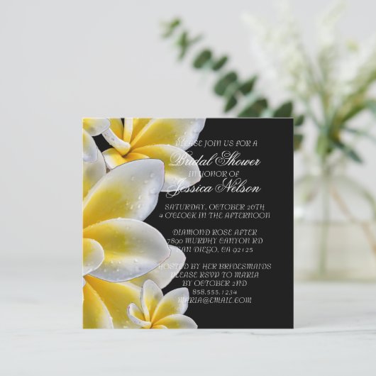 ラグジュアリーイエローロマンチックプルメリアシャワー招待状 招待状 (スタンド正面)