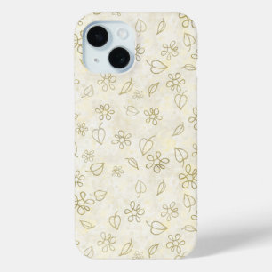 ラグジュアリーイエロー離れヴィンテージフローラ抽象芸術アート iPhone 15ケース