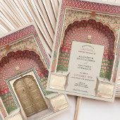 ラグジュアリーインディアンインスパイアス結婚ピーコックアーチモチーフ 招待状