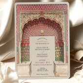 ラグジュアリーインディアンインスパイアス結婚ピーコックアーチモチーフ 招待状