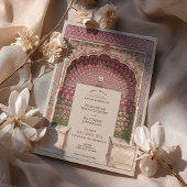 ラグジュアリーインディアンインスパイアス結婚ピーコックアーチモチーフ 招待状