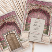 ラグジュアリーインディアンインスパイアス結婚ピーコックアーチモチーフ 招待状