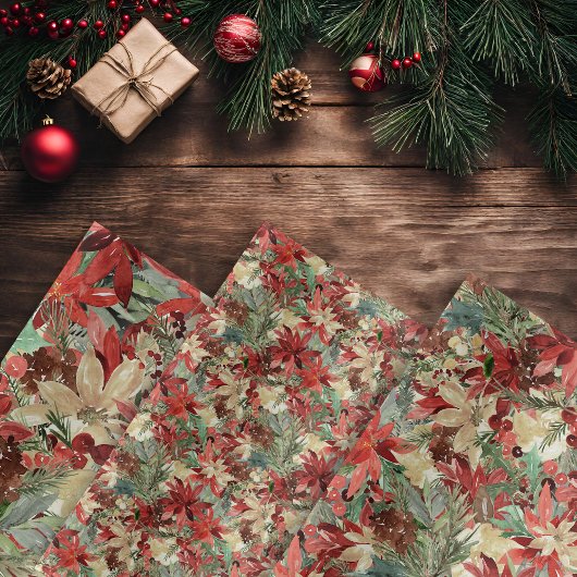 ラグジュアリーウォーターカラークリスマスホリデーフローラ ラッピングペーパーシート