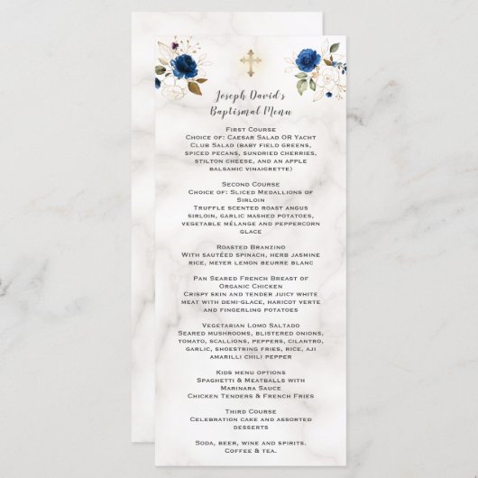 ラグジュアリーウォーターカラーネイビーブルー金ゴールドフローラバプティスミー メニュー (正面/裏面)