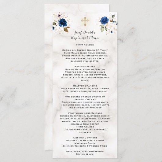 ラグジュアリーウォーターカラーネイビーブルー金ゴールドフローラバプテスマ メニュー (正面/裏面)