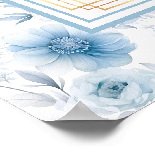 ラグジュアリーウォーターカラーパステルブルー金ゴールドシーティングチャート ポスター (角)