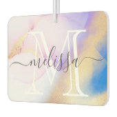 ラグジュアリーウォーターカラーパープル金ゴールドネームモノグラム カーエアーフレッシュナー (左)