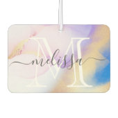 ラグジュアリーウォーターカラーパープル金ゴールドネームモノグラム カーエアーフレッシュナー (正面)