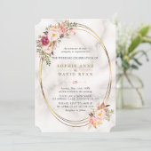 ラグジュアリーウォーターカラーピンクの花マーブル結婚ズ 招待状 (スタンド正面)