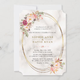 ラグジュアリーウォーターカラーピンクの花マーブル結婚ズ 招待状