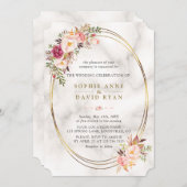 ラグジュアリーウォーターカラーピンクの花マーブル結婚ズ 招待状 (正面/裏面)