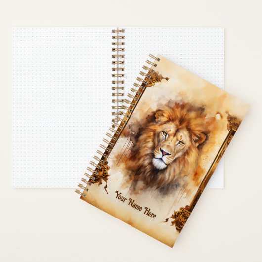 ラグジュアリーウォーターカラーライオンポートレートとフレ華美ーム ノートブック (内側)
