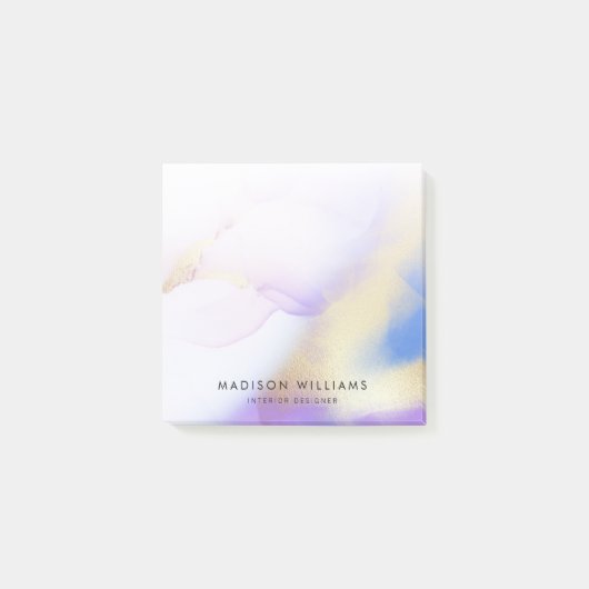 ラグジュアリーウォーターカラー薄紫金ゴールド名前をカスタムする ポストイット (正面)