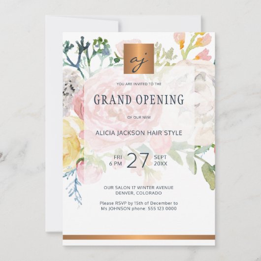 ラグジュアリーウォーター金ゴールド美しいサロングランドオープン 招待状 (正面)