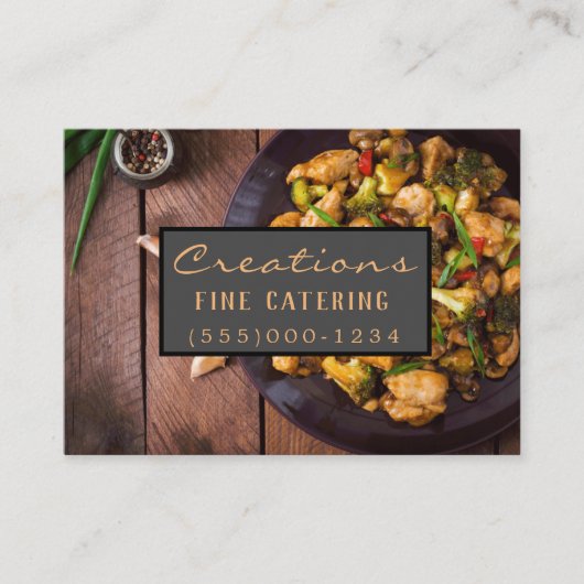ラグジュアリーウッドデザインディナーフードプレートシェフケータリング 名刺 (正面)