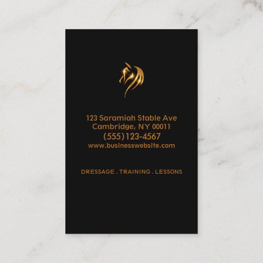 ラグジュアリーエクエストリアンホーストレーニング金ゴールドブラック 名刺 (裏面)