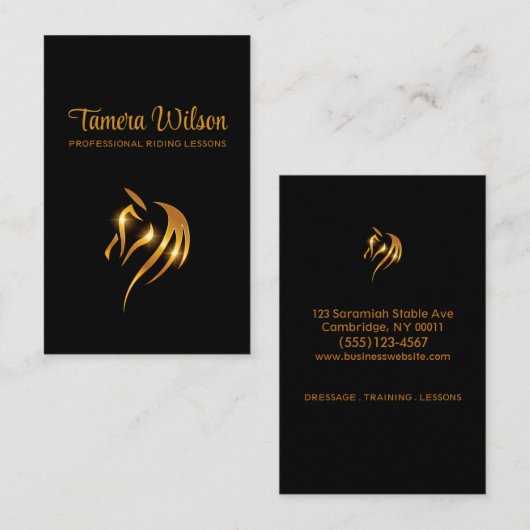 ラグジュアリーエクエストリアンホーストレーニング金ゴールドブラック 名刺 (正面/裏面)