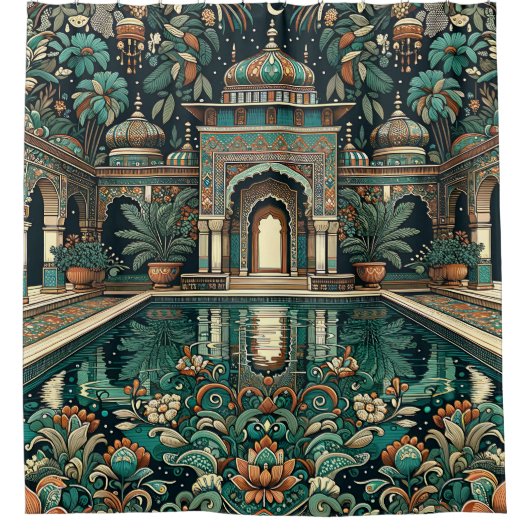 「ラグジュアリーエステート:アールデコ屋内プール」 シャワーカーテン (正面)