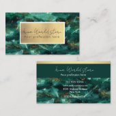 ラグジュアリーエメラルドグリーンゴールドフレーク水彩画抽象芸術 名刺 (正面/裏面)