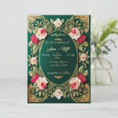 ラグジュアリーエメラルドグリーン結婚式招待状with Fl 招待状 (スタンド正面)