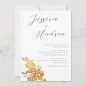 ラグジュアリーエレガンス：美しいホワイト&金ゴールド結婚ズ 招待状 (正面)