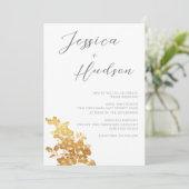 ラグジュアリーエレガンス：美しいホワイト&金ゴールド結婚ズ 招待状 (スタンド正面)