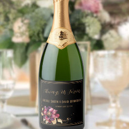 ラグジュアリーエレガントなブラックゴールデンブルゴーニュの水彩 スパークリングワインラベル