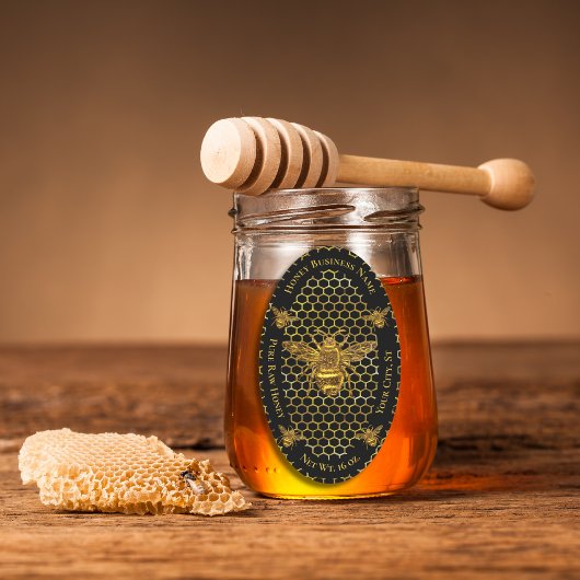 ラグジュアリーエレガントなブラック金ゴールドクイーンビーハニージャー 楕円形シール