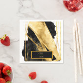 ラグジュアリーエレガントなブラック金ゴールドモノグラムモダングラム スタンダードカクテルナプキン (インサイチュ)