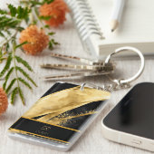 ラグジュアリーエレガントなブラック金ゴールドモノグラム結婚ズ キーホルダー (正面右)