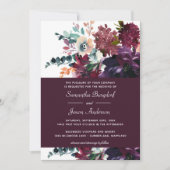 ラグジュアリーエレガントなワインウォーター色のフローラ結婚ズ 招待状 (正面)
