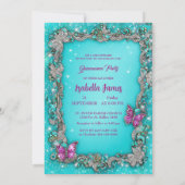 ラグジュアリーエレガントな蝶ターコイズパープルクラシー 招待状 (裏面)