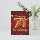 ラグジュアリーエレガントな赤と金ゴールド70誕生日 ポストカード (スタンド正面)