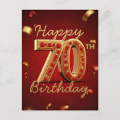 ラグジュアリーエレガントな赤と金ゴールド70誕生日 ポストカード (正面)