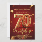 ラグジュアリーエレガントな赤と金ゴールド70誕生日 招待状 (正面)