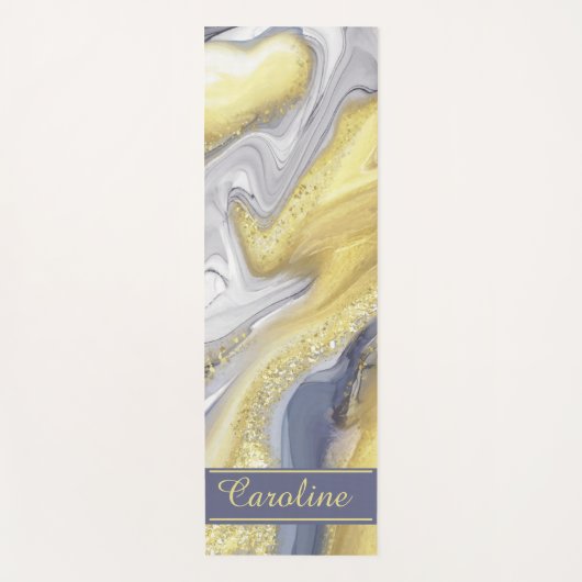 ラグジュアリーエレガントイエローグレー金ゴールド大理石エフェクト名 ヨガマット (正面)