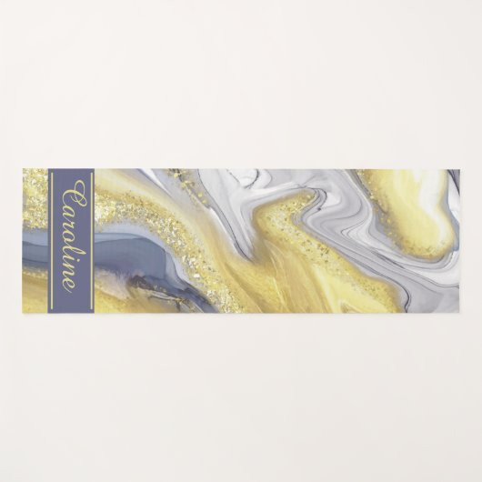 ラグジュアリーエレガントイエローグレー金ゴールド大理石エフェクト名 ヨガマット (正面(横))